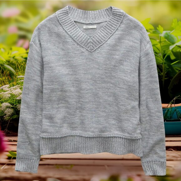 NEW!!! AMERICAN EAGLE GRAY V-NECK 100% COTTON SWEATER -- SIZE L - Picture 4 of 7